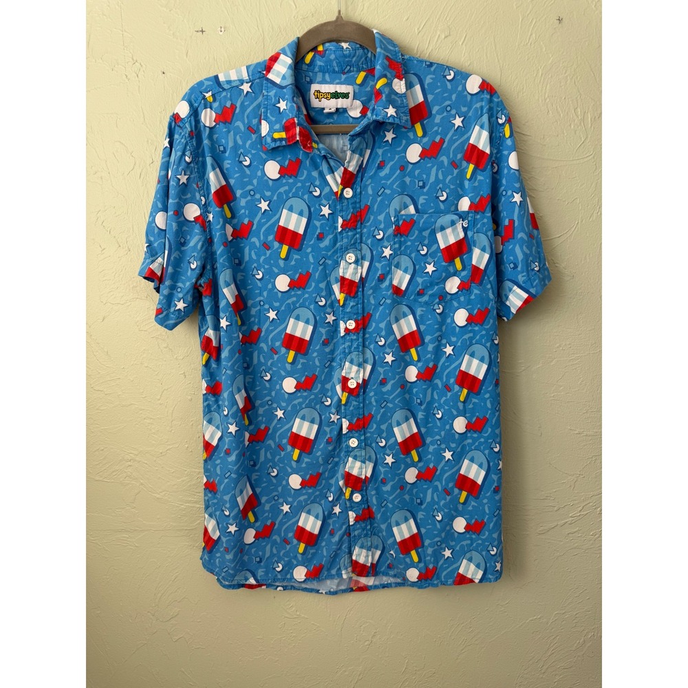Tipsy Elves Mens Patriotic Popsicle Button‎ Down Shirt Blue Size L